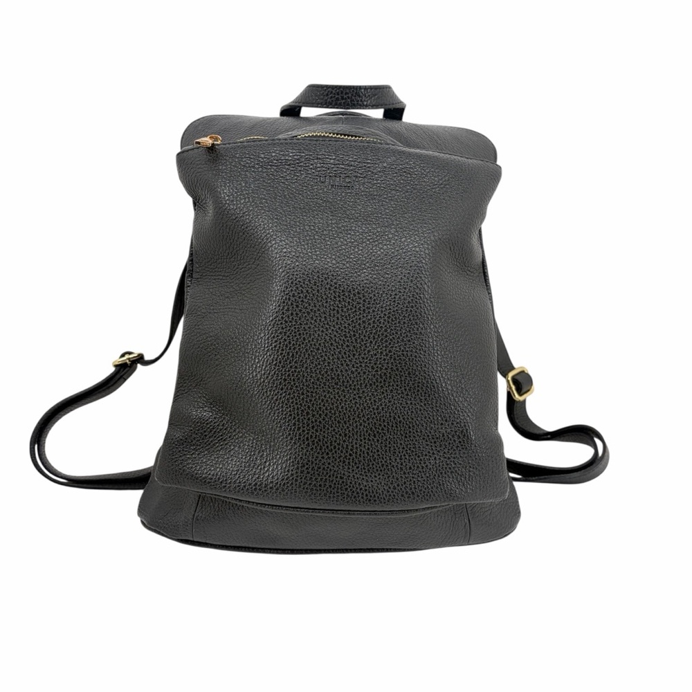 Black Leather Backpack with Gold Accents